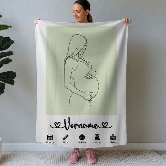 Personalisierte Decke Geburt mit Geburtsdaten in Grünweiß Lineart 1