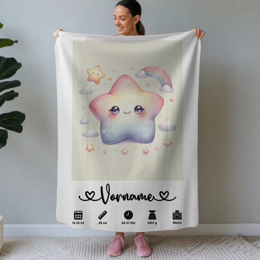 Personalisierte Decke Geburt Stern Sweet Cremeweiß fürs Kinderzimmer 1