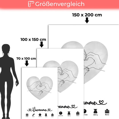 personalisierte geburtsdecke wasserfarben herz grau mit name 5