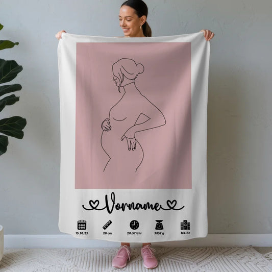 Personalisiert Geburtsdecke mit Geburtsdaten Lineart Schwanger Altrosa 1