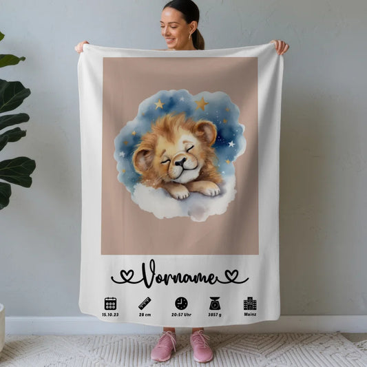 Personalisiertes Löwenbaby Decke Geburt Altrosa mit Namen 1