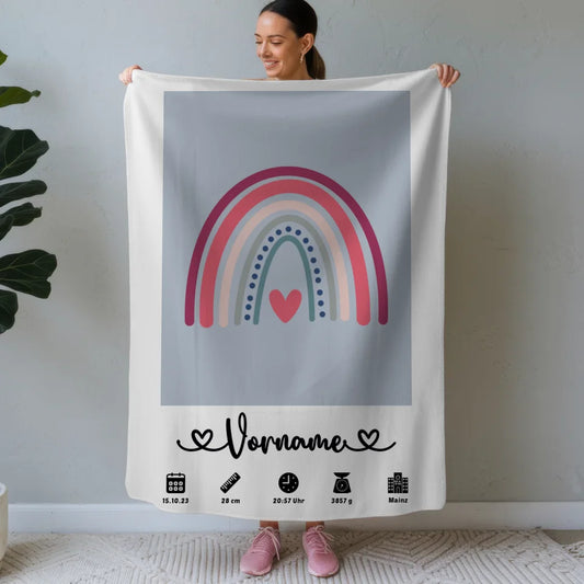 Personalisierte Decke Geburt Regenbogen Azurblau für Kinderzimmer 1