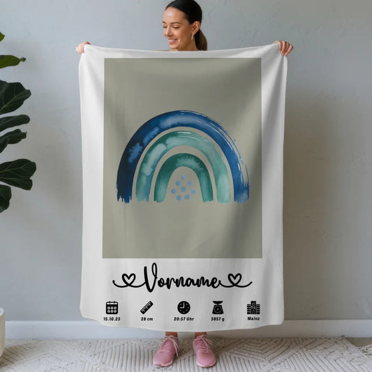 Personalisierte Geburtsdecke Grau mit Geburtsdaten für Kinderzimmer 1