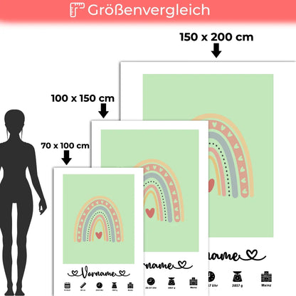 personalisierte decke geburt regenbogen herz weissgrun mit namen fur kinderzimmer 5