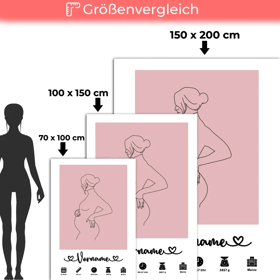 personalisiert geburtsdecke mit geburtsdaten lineart schwanger altrosa 5