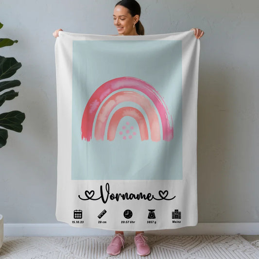 Personalisierte Decke Geburt Regenbogen Rosa Blaugrau Kinderzimmer 1