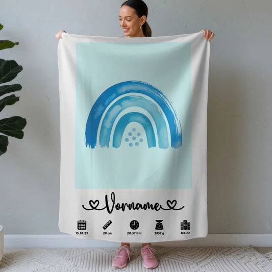 Personalisierte Decke Geburt Regenbogen Azurblau Mintgrün Kinderzimmer 1