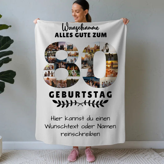 personalisiert decke 80 geburtstag wunschname wunschtext oma opa Geburtstags Design mit Fotos in Zahlen Vertikal 1