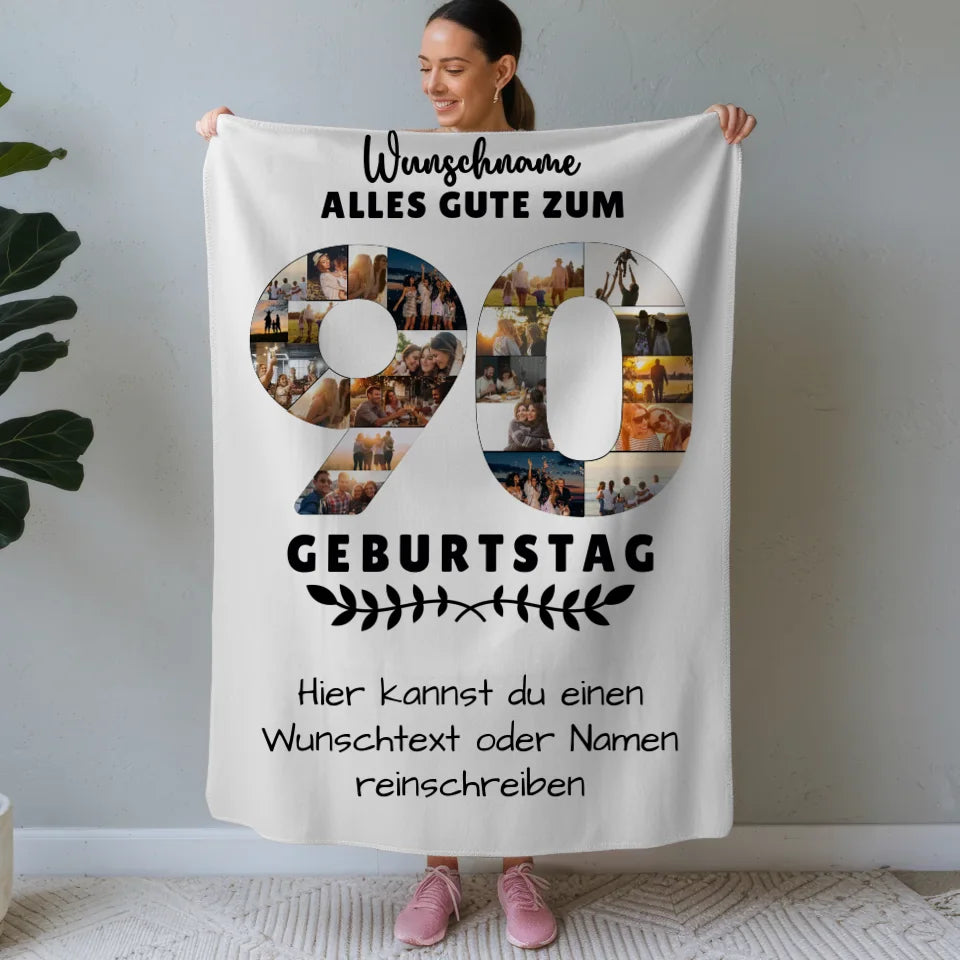 personalisierte decke zum 90 geburtstag mit wunschname und wunschtext Geburtstags Design mit Fotos in Zahlen Vertikal 1