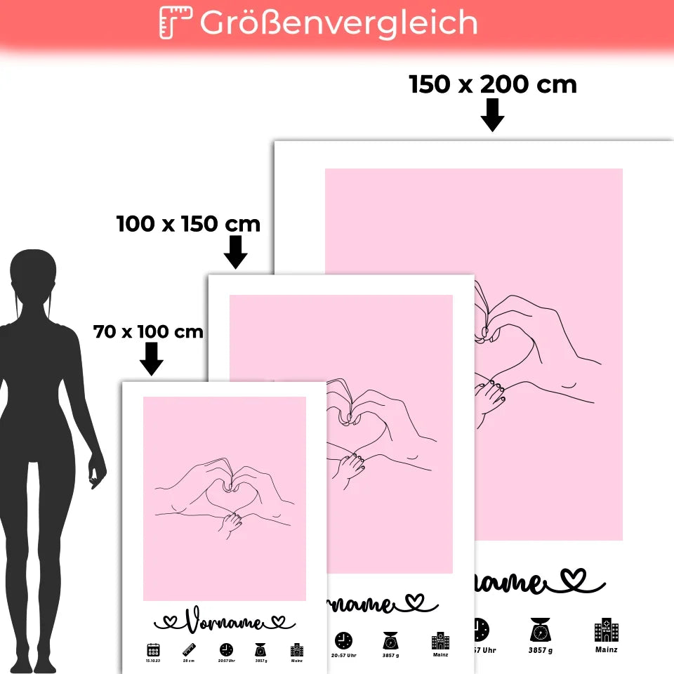 personalisierte geburtsdecke mit geburtsdaten hande lineart hellrosa 5