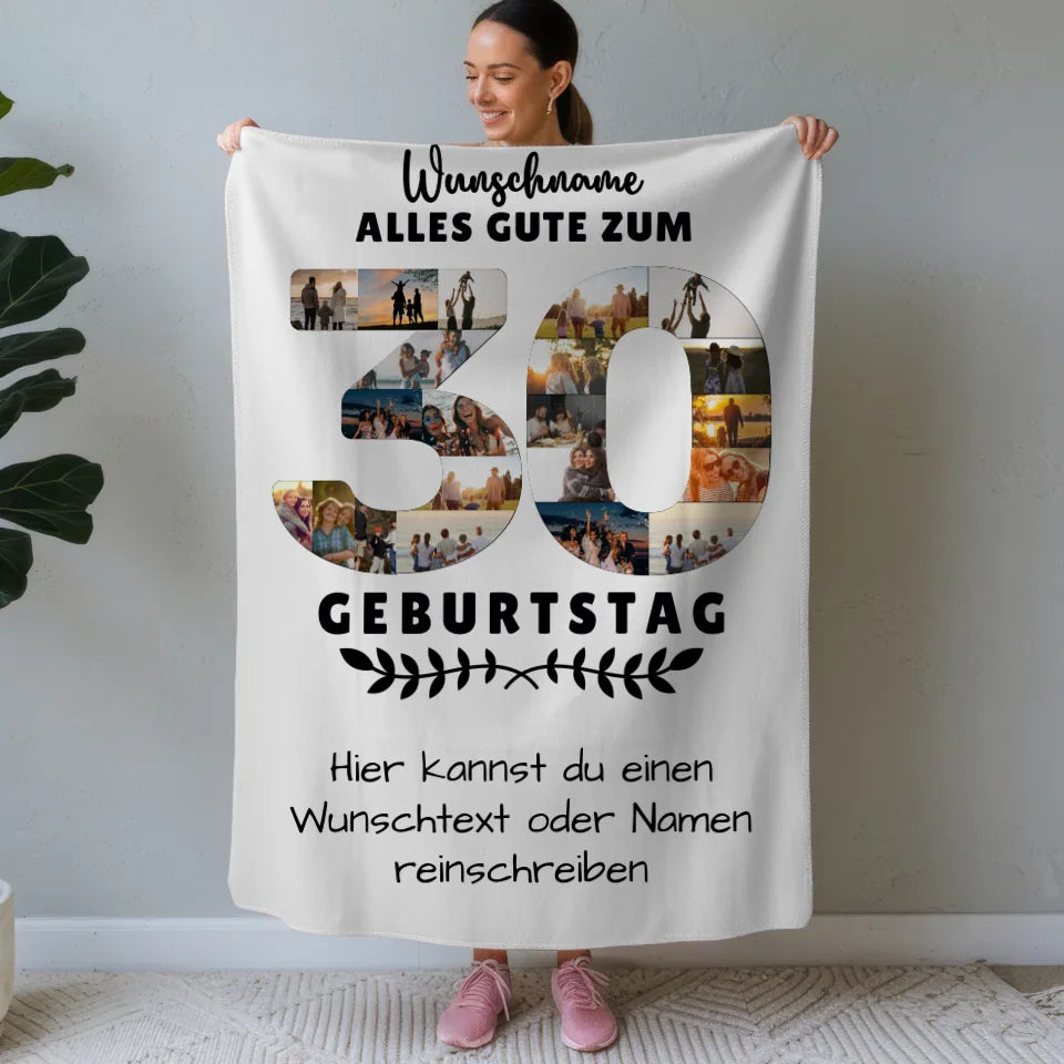 personalisierte decke 30 geburtstag wunschname wunschtext mama tante Geburtstags Design mit Fotos in Zahlen Vertikal 1