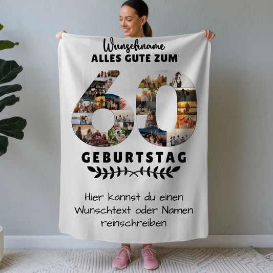 personalisierten decke zum 60 geburtstag mit wunschname wunschtext Geburtstags Design mit Fotos in Zahlen Vertikal 1