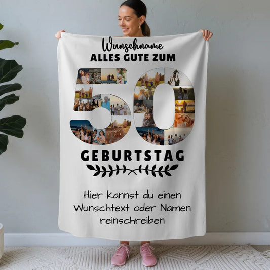 personalisiertedecke 50 geburtstag wunschname wunschtext mama papa Geburtstags Design mit Fotos in Zahlen Vertikal 1