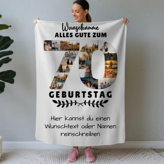 personalisierte decke 70 geburtstag mit wunschname wunschtext fur oma opa Geburtstags Design mit Fotos in Zahlen Vertikal 1