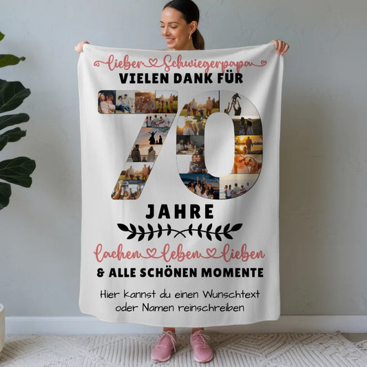 personalisierte decke fur schwiegerpapa 70 geburtstag mit fotos und wunschtext Geburtstags Design mit Fotos in Zahlen Vertikal 1