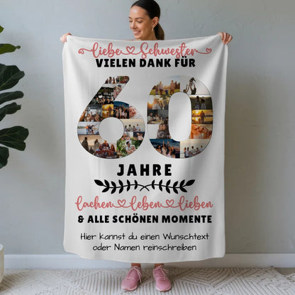 personalisierte decke fur schwester zum 60 geburtstag mit fotos und wunschtext Geburtstags Design mit Fotos in Zahlen Vertikal 1