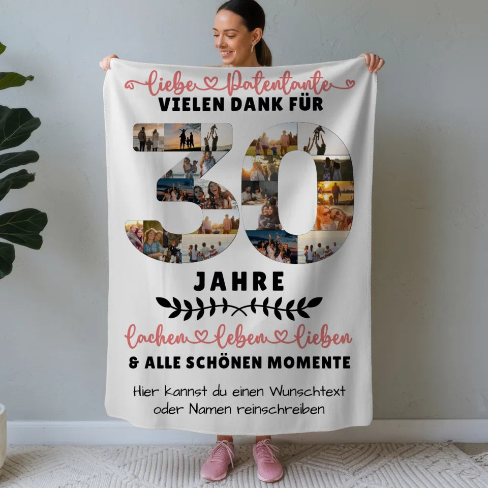 personalisierte decke patentante 30 geburtstag mit fotos wunschtext Geburtstags Design mit Fotos in Zahlen Vertikal 1