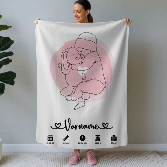 Personalisierte Decke Geburt Herzkreis Baby Lineart mit Name Kinderzimmer 1