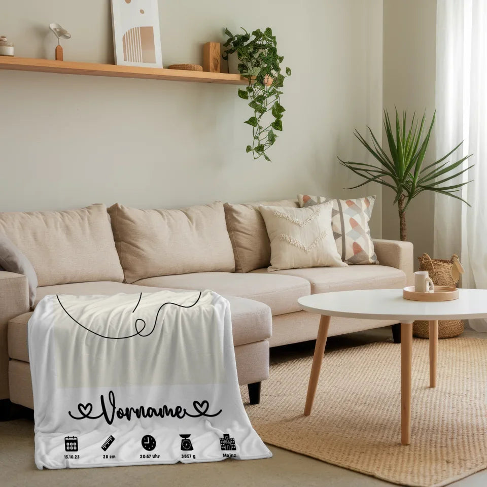 personalisierte decke beige mit babyfussen herz fur kinderzimmer 4