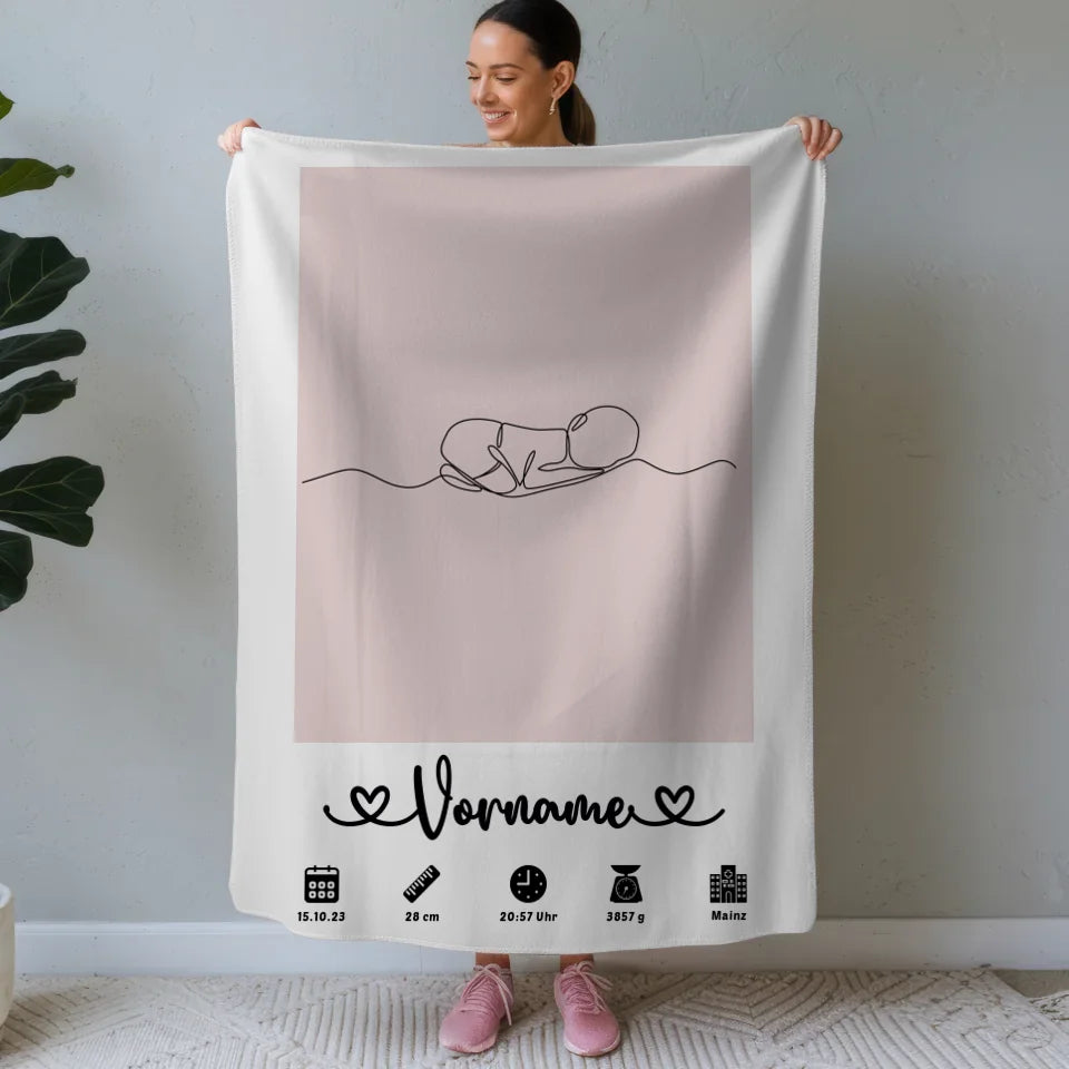 personalisierte geburtsdecke rotviolett mit geburtsdaten baby lineart Geburtsposter Vertikal Geburtsdaten Name Bild 1