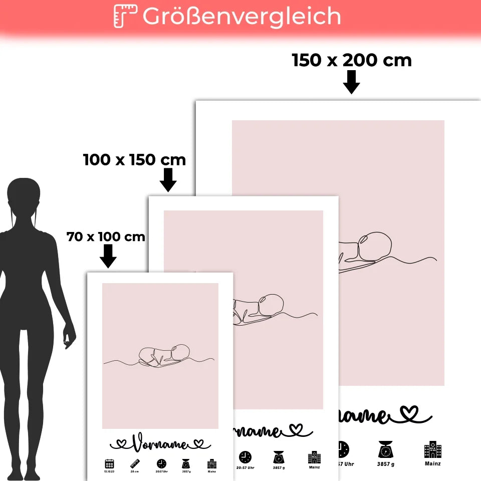 personalisierte geburtsdecke rotviolett mit geburtsdaten baby lineart 5