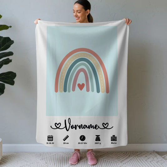 personalisierte geburtsdecke regenbogen vintage pastellblau mit name Geburtsposter Vertikal Geburtsdaten Name Bild 1