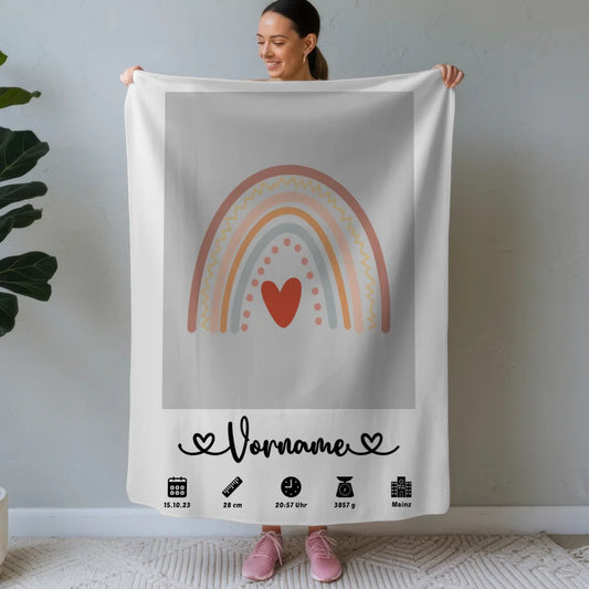 personalisierte geburtsdecke regenbogen boho telegrau mit name Geburtsposter Vertikal Geburtsdaten Name Bild 1