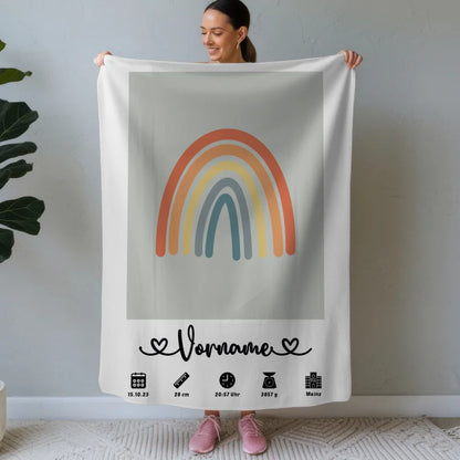 personalisierte decke geburt regenbogen bunt papyrusweiss kinderzimmer Geburtsposter Vertikal Geburtsdaten Name Bild 1