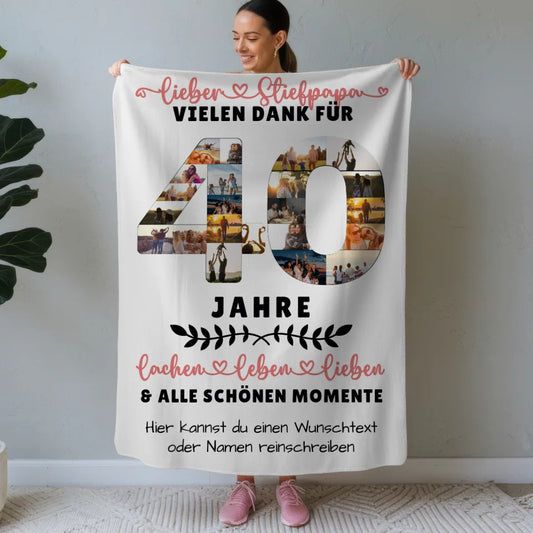 personalisierte decke fur stiefpapa zum 40 geburtstag mit fotos wunschtext Geburtstags Design mit Fotos in Zahlen Vertikal 1