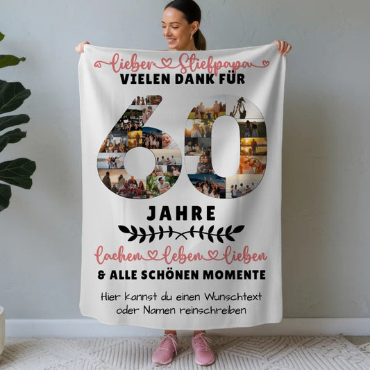 personalisiertes decke stiefpapa 60 geburtstag fotos wunschtext Geburtstags Design mit Fotos in Zahlen Vertikal 1