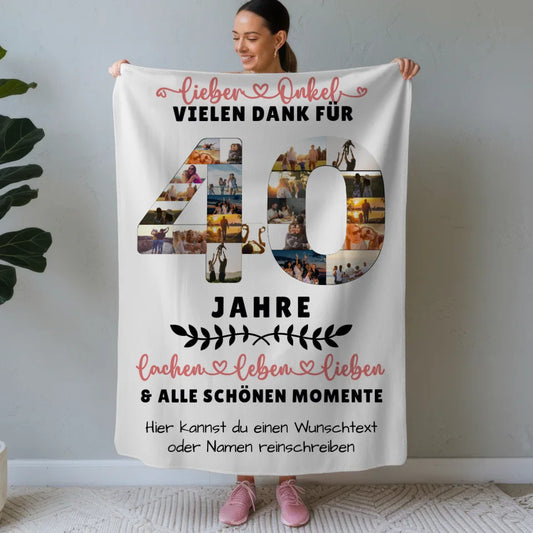 personalisierte decke fur onkel zum 40 geburtstag mit fotos wunschtext Geburtstags Design mit Fotos in Zahlen Vertikal 1