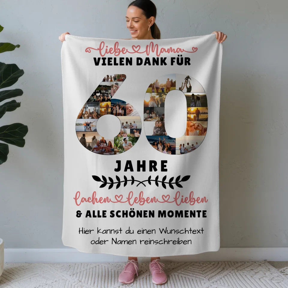 personalisierte decke fur mama zum 60 geburtstag mit fotos und wunschtext Geburtstags Design mit Fotos in Zahlen Vertikal 1