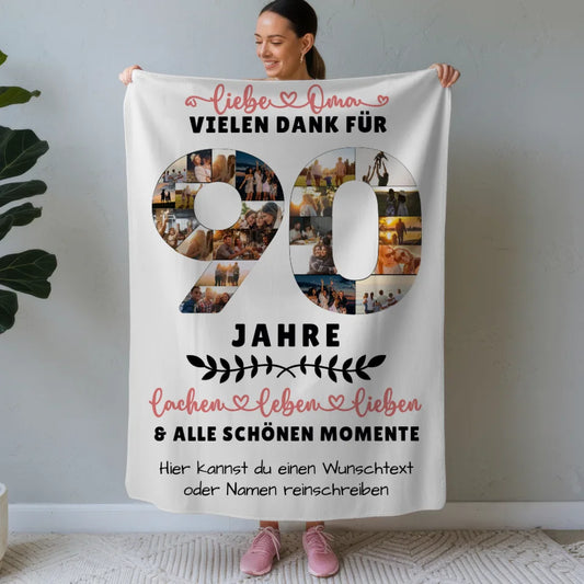 personalisiertes decke fur oma 90 geburtstag fotos wunschtext Geburtstags Design mit Fotos in Zahlen Vertikal 1