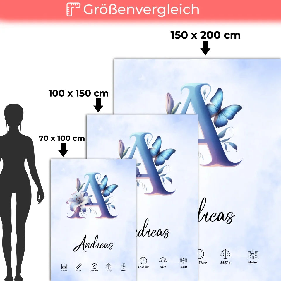 personalisierte decke buchstaben a wasserfarben stil hellblau initial 5