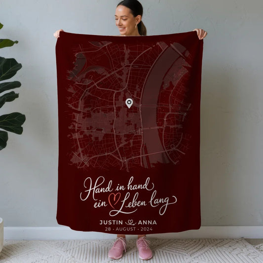 Personalisiert Liebes Decke Paare Stadtkarte Pinsel Stil Hand In Hand 1
