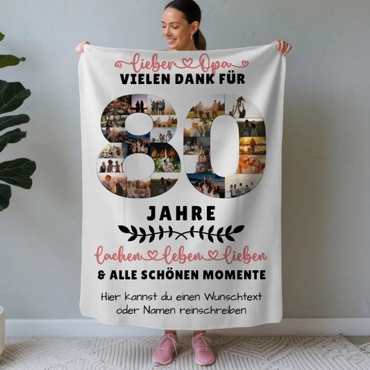 Personalisierte Decke Opa 80 Geburtstag mit Fotos Wunschtext 1