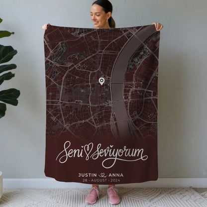 personalisierte decke paare stadtkarte seni seviyorum geschenk Stadtkarte für Paare 1