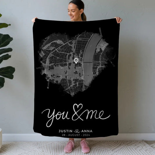 personalisierte decke paare stadtkarte herzform you me geschenk Stadtkarte für Paare 1