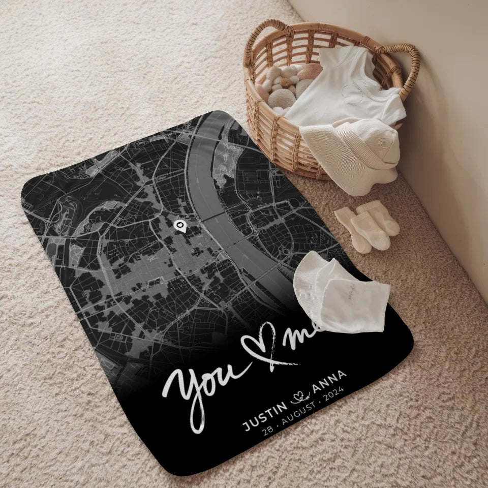 personalisierte decke paare stadtkarte schwarz you me 2