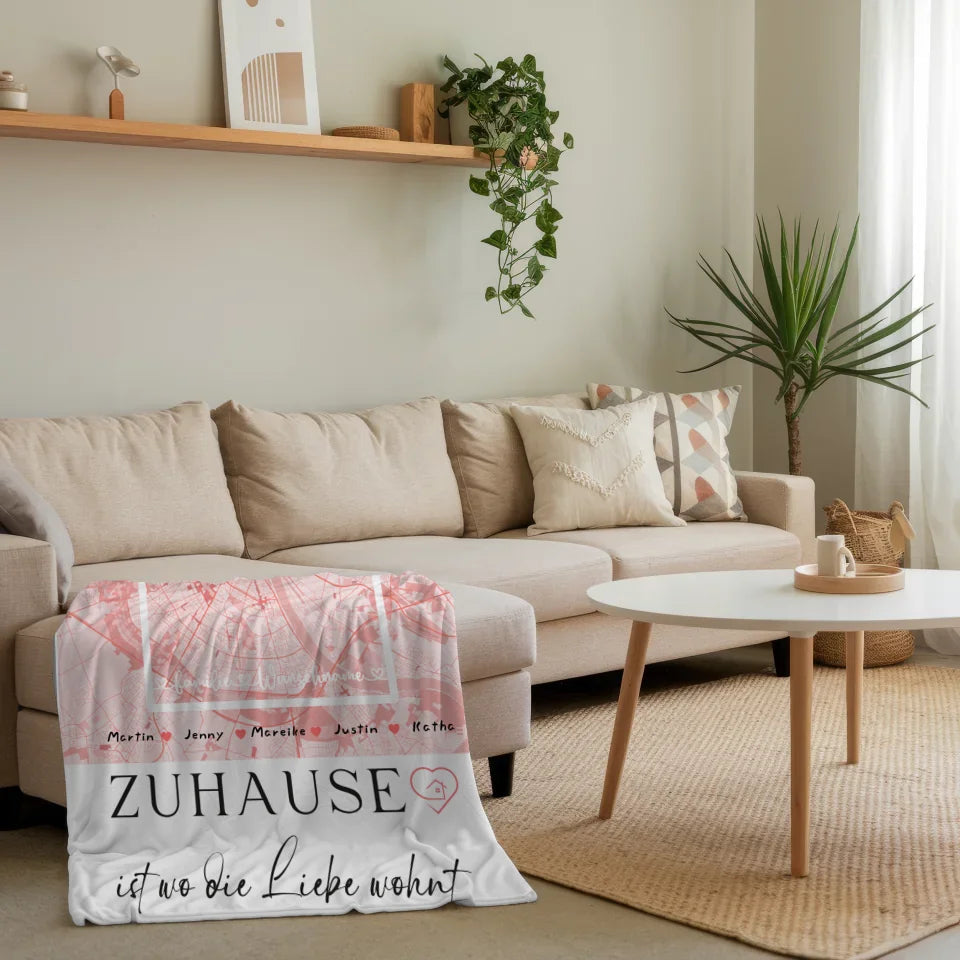 personalisiertes decke familie stadtkarte zuhause ist mit nachname 4