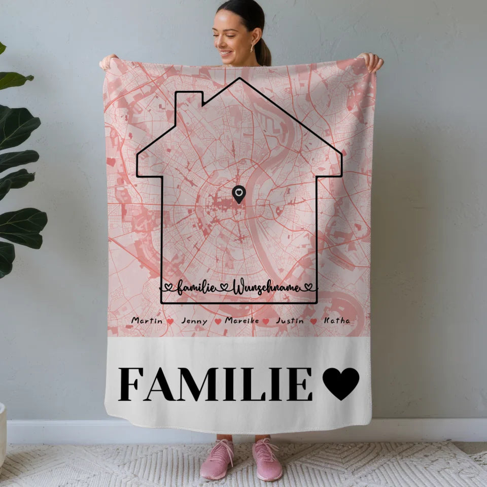 personalisiertes decke familie stadtkarte mit nachname geschenk Familiendesign mit Stadtkarte 1