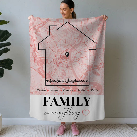 personalisierte decke familie stadtkarte family is everything mit nachname Familiendesign mit Stadtkarte 1