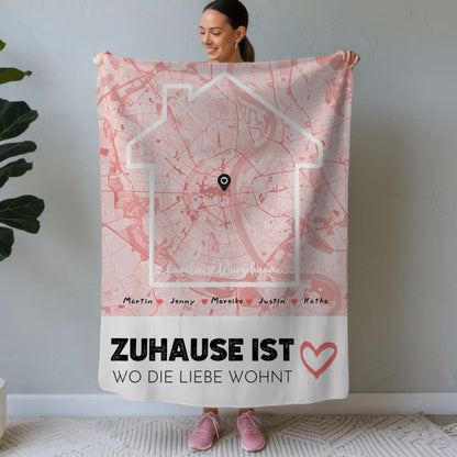 personalisierte decke familie stadtkarte zuhause ist mit nachname Familiendesign mit Stadtkarte 1