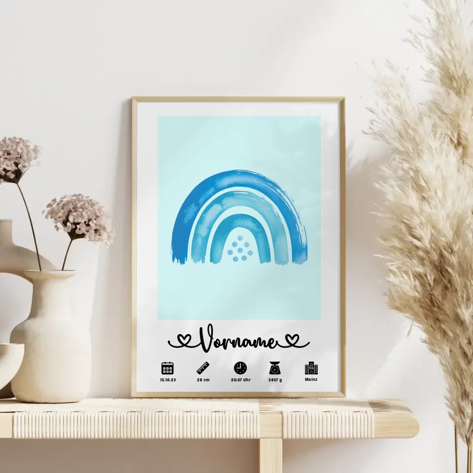 Poster Geburt Regenbogen Azurblau Mintgrün personalisiert Kinderzimmer 4