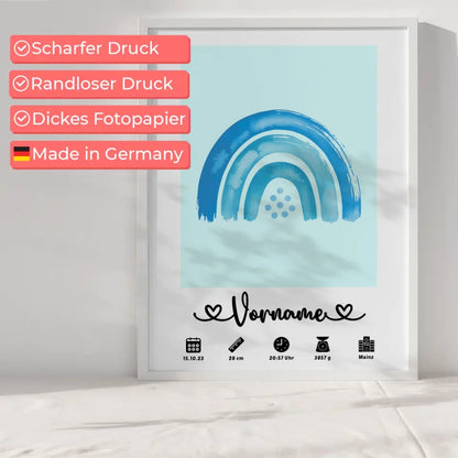 Poster Geburt Regenbogen Azurblau Mintgrün personalisiert Kinderzimmer 6