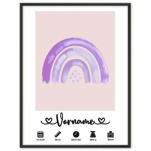Geburtsposter Personalisiert mit Geburtsdaten Regenbogen Lila Rotviolett 1