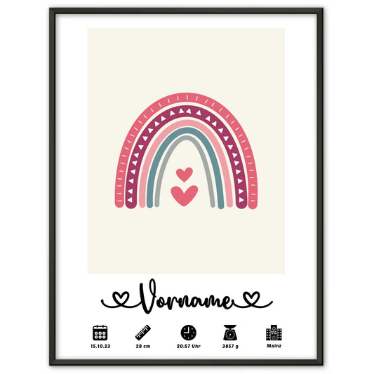 Personalisiertes Geburtsposter Regenbogen Beige mit Geburtsdaten Name Kinderzimmer 1