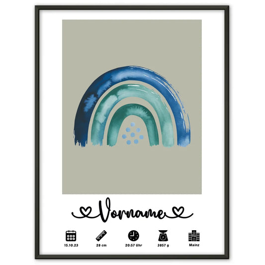 Geburtsposter Personalisiert mit Geburtsdaten Grau für Kinderzimmer 1