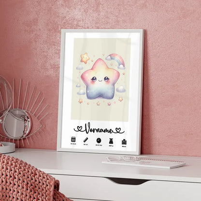 Personalisierte Poster Geburt Stern Sweet Cremeweiß für Kinderzimmer