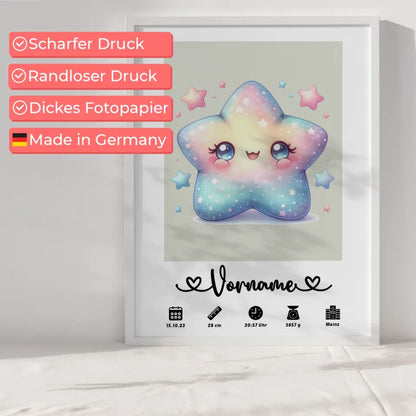 Geburtsposter Personalisiert mit Geburtsdaten Sternchen Grauweiß für Kinderzimmer 6